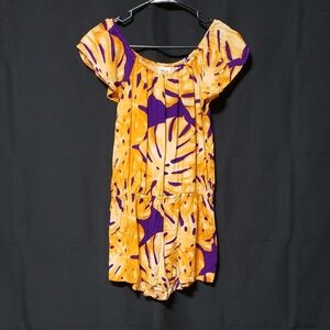 Hula Bay, Vibrant Orange & Purple Tropical Print Shorts Romper.  Size: 12